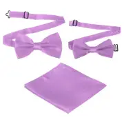 Bow Tie for Men, Adjustable Bow Ties with Pocket Square(Light Purple, 2Size)