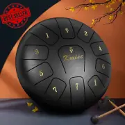10''Steel Tongue Drum 11 Note Handpan w/ Mallets Bag Picks Black Meditation Drum