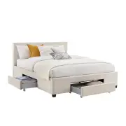 Venice Collection 3 Drawer Bed Frame - Beige, Queen - Queen