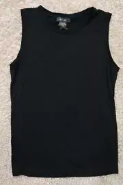 PURE AMICI SIZE XS SOLID BLACK RAYON BAMBOO PULL OVER SLEEVELSESS TOP TANK NEW