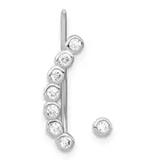 Sterling Silver Rhodium-Plated Polished Cz 1 Ear Climber & Stud Earring
