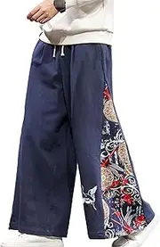 [Generic] Men's Wide Leg Yoga Harem Pants Chinese Style Pant Plus Sizes Men Drawstring Straight-Fit Loose Baggy Beach Pant