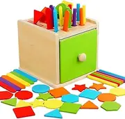 TUNJEJINY Montessori Toys for Toddlers, Montessori Coin Box Toy for 1 2 3 Year Old Boys Girls, 3-in-1 Color Sorting Stacking Sensory Toys Fine Motor Matching Games Gifts for Kids