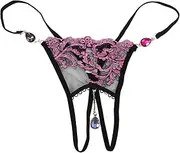 [LJGYYDS] Charm Chain Sexy Women Embroidery Flowers Thong Underwear Open Crotch Net Yarn Lace Briefs Crystal Water Drop Pendant Design Thongs