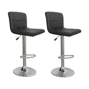 CHOTTO - Nomu Adjustable Swivel Leather Bar Stools - Black x 2