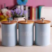 3x Storage Jars Kitchen Tea Coffee Sugar Canisters Bamboo Lid Condiment Pot Set