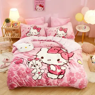 台灣出貨 法蘭絨床包組 正版授權 hello kitty KT 不掉毛 不靜電 可訂製 暖暖被 床包組 標準雙人 加大床