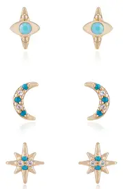 Ettika Set of 3 Celestial Stud Earrings in Turquoise at Nordstrom One Size