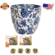 Monza 6" Lightweight Vintage Floral Planter - Elegant Blue Ceramic Pot