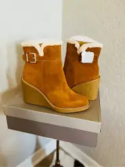 FRANCO SARTO Ulayna Water Resistant Suede Fleece Wedge Bootie, Brown, 10, NWT