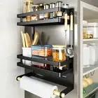 Condiment Bottle Organizer Kitchen Magnetic Storage Rack with Paper Towel Holder
