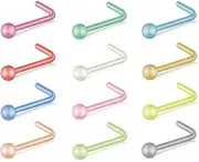 [Niaspi] 12 Pcs Colorful L-Shaped Nose Studs 20G Acrylic Nose Retainer Rings Nostril Labret Lip Nose Piercing Jewelry for Women Men, Acrylic, no gemstone