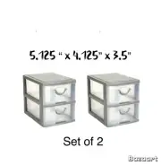 Desktop Drawer Organizer Mini Set of 2 Tier Plastic Gray Rattan Look Storage