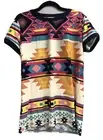 NWT LuLaRoe MEDIUM Liv Tee. Bright Aztec Pattern on White W/Black Ringers
