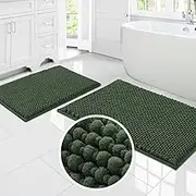 PrinceDeco Bath Mat Bathroom Rugs Sets Bath Mats Soft Water Absorbent Plush Bath Runner Rug Non Skid Washable Bathroom Floor Mat for Kitchen/Living Room- (51cm x 81cm/43cm x 61cm,Bronze Green)