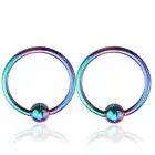 PAIR 16G 3/8" Rainbow Titanium Anodized Steel Captive Bead Ring Earrings Labret