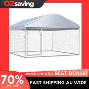 outdoor dog kennel silver large chain link mesh roof 200x200x135 cm 4493