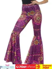 Pink Flare Pants Trousers 60s 70s Retro Hippy Hippie Groovy Disco Costume