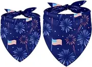 2 Pack Owner and Dog Bandana Set, Pet's Mom/Dad Bandana or Scarf Set, Family Matching Bandanas, Blue Red Star Fireworks American Flag