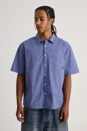 [Factorie] Factorie - Half Half Short Sleeve Shirt - Hh ultra blue micro check M HH ULTRA BLUE MICRO CHECK