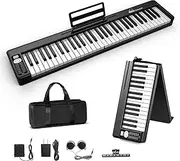 Cossain Piano Keyboard 61 Keys, Folding Digital Piano with Bluetooth [Rechargeable/Touch Sensitive/Semi-Weighted] Portable Piano Keyboard for Beginners, Teens, Adult (Piano Bag, Stand Included)