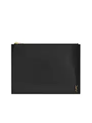 Saint Laurent Tiny Monogram Zippered Tablet Holder in Shiny Leather