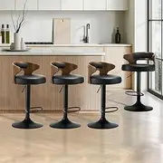 [OIKITURE] Bar Stool Set of 4 Home Kitchen Barstools with PU Leather Seat and Gas Lift Barstools in 57-77cm Height and Footrest Swivel Chair Set for Home Bar Dining Room, Black