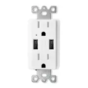 4.2A USB Charger Wall Outlet 15 Amp Tamper Resistant AC Socket White with Plate