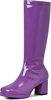 [CYNLLIO] Mid Calf Boots for Women Chunky High Heels Platform Boots Fashion PU Leather Solid Color Cosplay Dress Boots