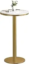 High Top End Table, Round Bistro Pub Table with Metal Base, Dining Table Circular Cocktail Table Tall Coffee Table with White Marble Top and Gold Metal Leg(Height 95cm/3.1ft)