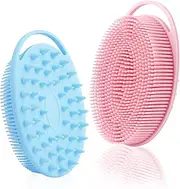 Silicone Body Scrubber - 2 Pcs Exfoliating Shower Scrubber, 2 in 1 Body Scrub Brush & Scalp Massager for Men, Women & Kids
