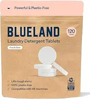 BLUELAND Laundry Detergent Tablets, 120 Count, Plastic-Free Eco-Friendly Pods, Sheets, Liquid Alternative - Fragrance Free and Clear, Natural, Gentle