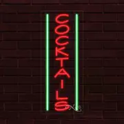 NEW "COCKTAILS" w/BORDER VERTICAL 30x12x1 INCH LED FLEX WINDOW INDOOR SIGN 31535