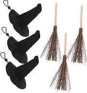 WEKAMOS 3set Halloween Witch Hat Mini Broom for Boys and Girls Decorations for Spooky Parties Creative Wizard Hats Broomsticks for Halloween Decor