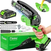 TIETOC Mini Chainsaw Cordless 6 Inch [Gardener Friendly] Super Handheld Rechargeable Chain Saw With Security Lock & Auto Oiler System, Small Electric Chainsaws Battery Powered For Wood/Trees Cutting