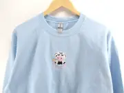 Custom Embroidery Sweatshirt M Moody Cow Embroidered Crewneck Medium Blue