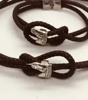 Western Necklace Brown Braided Leather Strap Knot W/ Silver Horse One Of A Kind