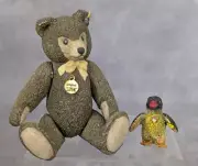 Steiff by Enesco 1966 Original Teddy Porcelain Bear Figurine & Pewter Penguin