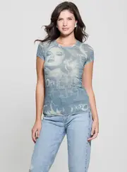 GUESS Women's Blue Montage R3 T-Shirt Size: Small, Polyester