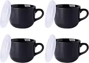 GBHOME Ceramic Soup Mugs with Lid, 24 oz Soup Cups with Hanlde for Coffee,Cereal,Salad,Noodles,Tea,Soup Bowls Cups,Microwave &Dishwasher Safe, Set of 4, Black with Vented lid