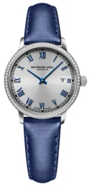Raymond Weil Toccata Steel Blue Satin Diamonds Date Womens Watch 5985-SCS-00653
