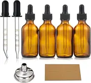 4 Pack, 2 oz Dropper Bottles with 2pcs Glass Pipettes(1ml) - Essential Oils Bottles for Health, Personal Care & Beauty - 60ml Thick Dark Amber Glass Tincture Bottles with Eye Droppers, Leakproof