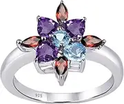 [Orchid Jewelry] 925 Sterling Silver Cluster Rings For Women - Delightful 0.75 Carats Purple Amethyst, Blue Topaz Gemestone