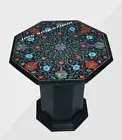 18" black Marble coffee Table Top malachite lapis Inlay with Marble stand