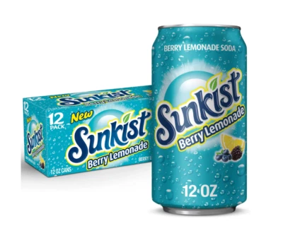 Sunkist Caffeine Free Berry Lemonade Soda Pop,12 fl oz, 12 Pack Cans SAMEDAYSHIP
