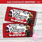 DIGITAL or PRINTED Miraculous Ladybug Cat Noir CHOC WRAPPER ALDI PARTY FAVOUR