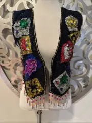 Theo Sequined Vest Womens Size Small Black Finge NEW NWT