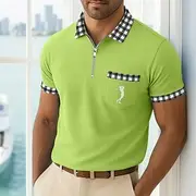 Men's Golf Shirt Vacation Work Lapel Ribbed Polo Collar Short Sleeve Basic Modern Color Block Patchwork Buttons Summer Spring Spring Summer Regular Fit White