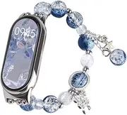 Blue Star Crystal Bracelet Strap Replacement Compatible with Xiaomi Mi Band 9/8/7/6/5/4/3 NFC – Sparkling Diamond Chain Wristband