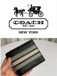 在飛比找Yahoo!奇摩拍賣優惠-小鹿美國精品代購 COACH 73629 新款男士短夾 條紋